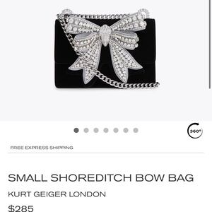 Kurt Geiger Black and Silver Crystal Bow Clutch Crossbody chain purse NEW